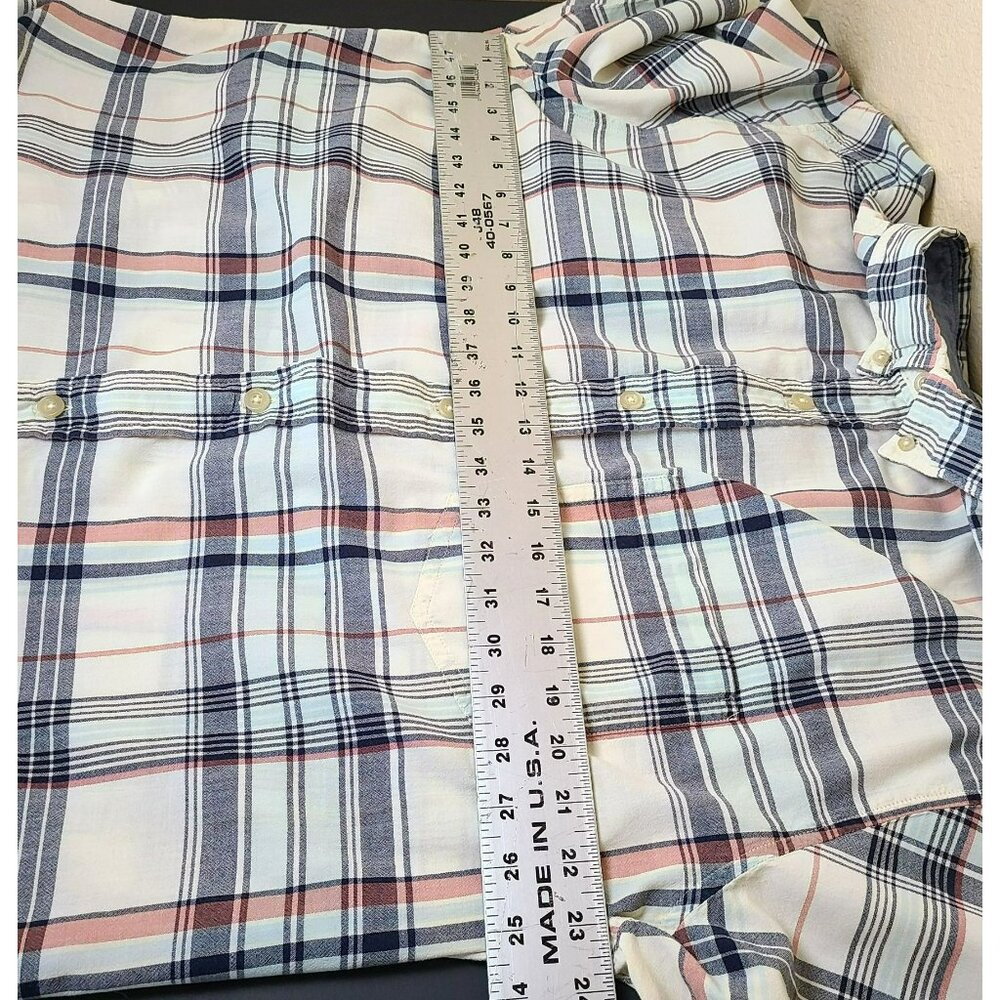 Woolrich Mens XL Plaid Button Down Shirt Short Sleeve Cotton Red Blue Ivory - Picture 6 of 8